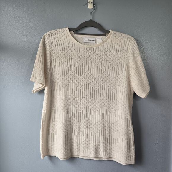 Alfred Dunner Open Knit Short Sleeve White Sweater Women's Medium - Picture 1 of 8